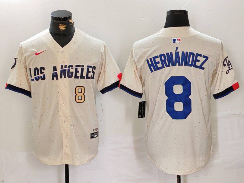 Men Los Angeles Dodgers #8 Hernandez Cream Fashion Nike Game MLB Jersey style 31